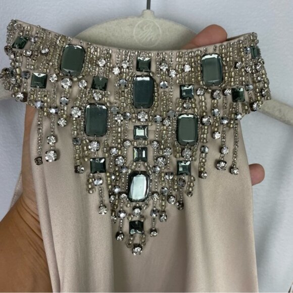 Karen Millen Champagne Rhinestone Collar Sleeveless  Formal‎ Occasion Satin Top - Picture 2 of 16